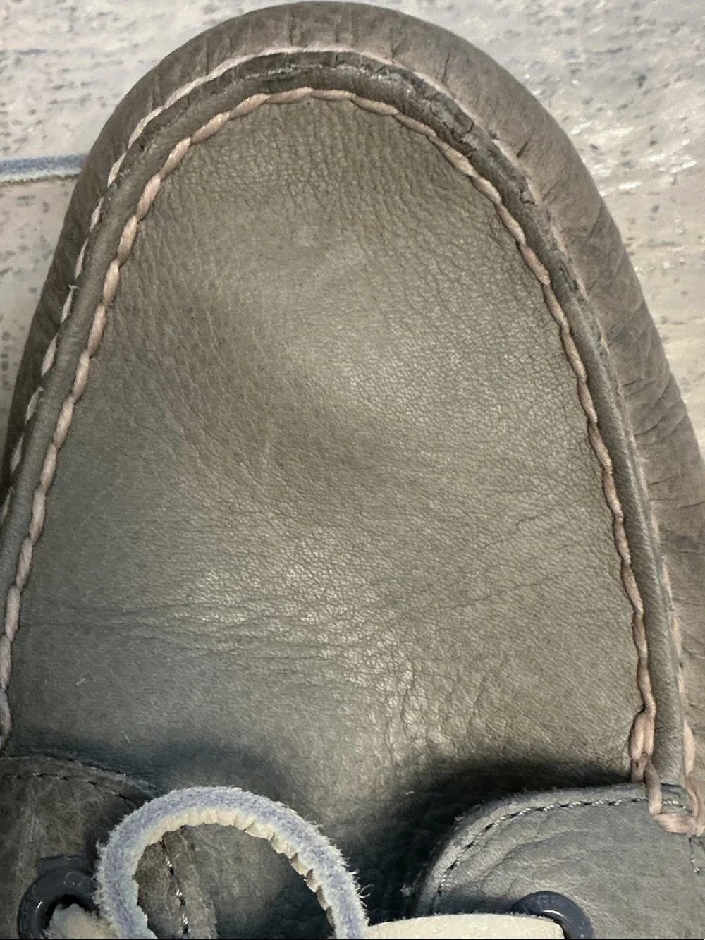 Sperry Men's Gray Leather Moc Toe Boat Shoes with Orange Liner